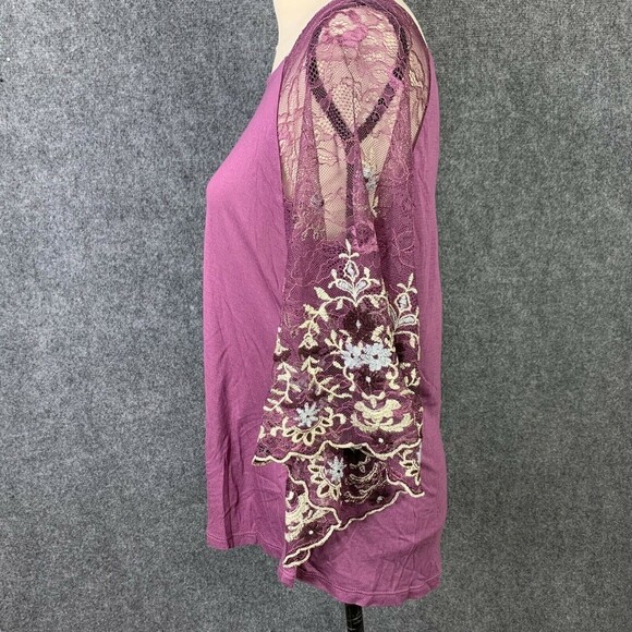 Anthropologie Akemi + Kin Bat Wing Top Women XXS Sheer Mesh Embroidered Sleeves - Picture 5 of 12